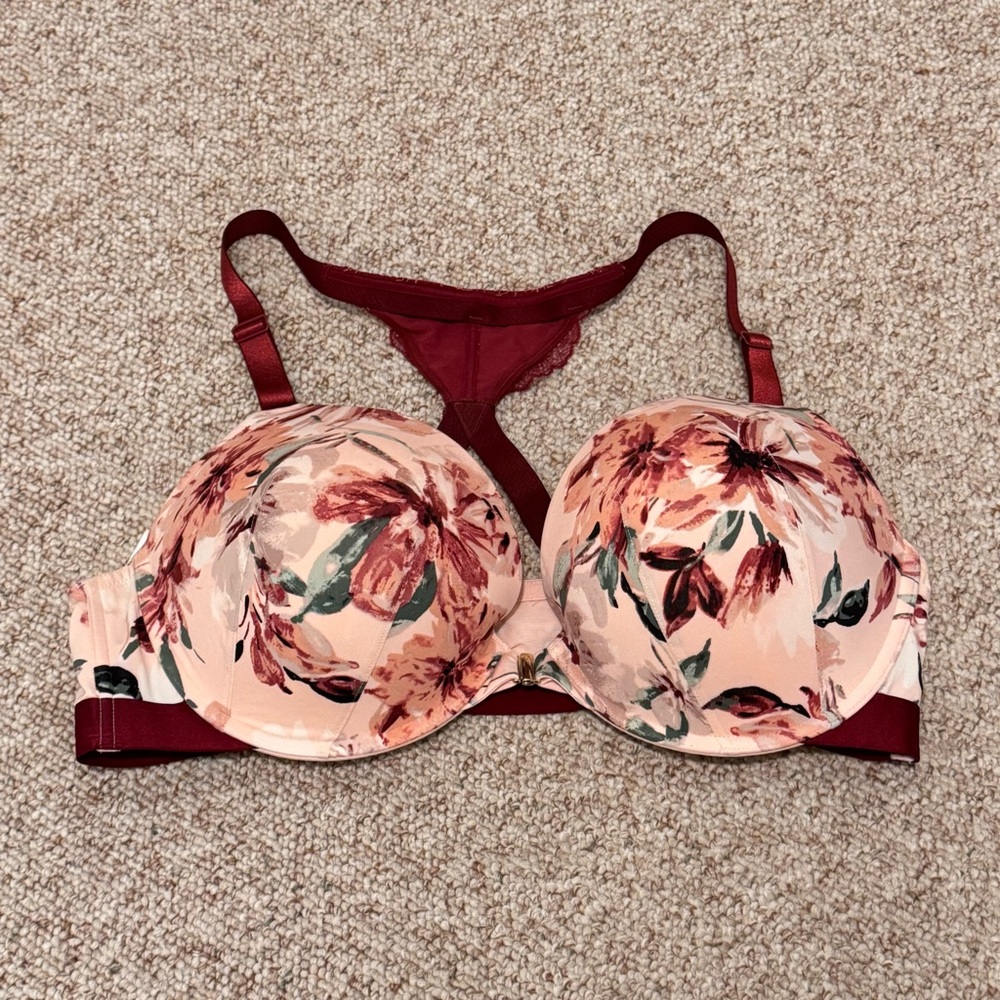 Cacique Bra Womens Size 44D Boost Plunge Underwire Front Closure Floral‎ Lace